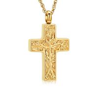 shajwo Tree of Life Cross Cremation Jewelry Urn Necklaces for Ashes for Women Men Memorial Human Ashes Pendant, Stainless Steel, No Gemstone