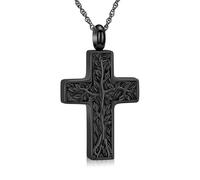 shajwo Tree of Life Cross Cremation Jewelry Urn Necklaces for Ashes for Women Men Memorial Human Ashes Pendant, Stainless Steel, No Gemstone
