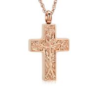 shajwo Tree of Life Cross Cremation Jewelry Urn Necklaces for Ashes for Women Men Memorial Human Ashes Pendant, Stainless Steel, No Gemstone