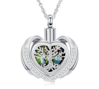 shajwo Tree of Life Heart Cremation Jewelry Urn Necklaces for Ashes for Women Men Human Ashes Keepsake Memorial Pendant of Loved One, Stainless Steel, No Gemstone