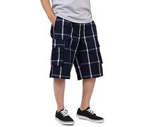 Shaka Wear Men's Cargo Shorts - Casual Plaid Relaxed Loose Fit Elastic Waist Multi Pocket Pants Regular Big S~5XL, Navy, Large