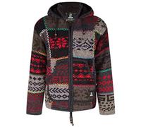 Shakaloha - Patchwork Cardigan Wool Jacket in Colourful Colours with Hood - M Patch NH Happy for Men - Fleece Lined Wool Jacket in Fair Competition in Nepal - Multicolour - X-Large