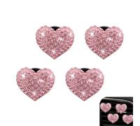 Shakas 4 PCS Bling Car Air Conditioning Vent Clip, 1.07" Heart-shaped Inlaid Rhinestones Lossless Insert Decorative, Creative Interior Modification Accessories, Universal for Cars Home (Pink)