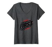 Shake and Bake First Last Racing Fan Motivational Quote V-Neck T-Shirt, Women, Dark Heather Grey, S