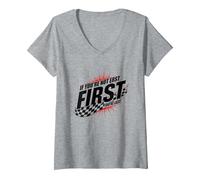Shake and Bake First Last Racing Fan Motivational Quote V-Neck T-Shirt, Women, Heather Grey, L
