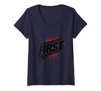 Shake and Bake First Last Racing Fan Motivational Quote V-Neck T-Shirt, Women, Navy, S