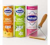 Shake and Vac Carpet Cleaner Powder Bundle | Vac N Fresh Carpet Cleaner Freshener Deodoriser Powder, Removes Odor & Enhances Freshness | Multi Scent Bundle (3 Pack) with Lint Remover