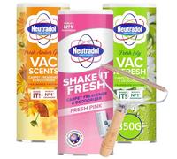 Shake and Vac Carpet Freshener 3-in-1 Bundle | Vac N Fresh 350g Carpet Deodoriser Powder 3 Pack | Multi Scent | Odour Control for Home & Pets | Includes Spinrock Supplies Lint Remover