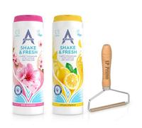 Shake and Vac Carpet Freshener Powder Bundle 350g each | Carpet Cleaner Odour Remover & Deodoriser with Astonish Cleaning Products | Includes Lint Remover, Lemon Sparkle, and Pink Blossom Scents