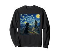 Shake Hands Bigfoot Alien Van Gogh Style Dog Starry Night Sweatshirt