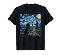 Shake Hands Bigfoot Alien Van Gogh Style Dog Starry Night Value Graphic T-Shirt