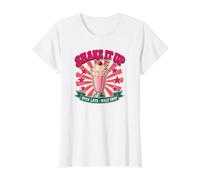 Shake It Up Retro Milkshake Malt Shop Diner Tee Value Graphic T-Shirt, Women, White, M