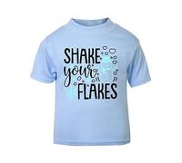 Shake Your Flakes Snowman Short Sleeve Cotton Toddler t Shirt, 1-2 Years, Pastel Blue