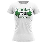 Shake Your Shamrocks Womens T Shirt, St Patricks Day Tee for Irish Ladies, Paddys Day Top, M, White