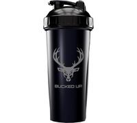 Shaker Bottle for Protein, Pre Workouts and Smoothies, Black Bottle with Gray Buck Logo (28oz)