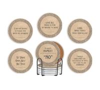 Shakespeare Gifts Coaster, Ceramic, Set of 6, with Gift Box, Absorbent with Cork Base, Hamlet Gifts for Book Lovers, Theater Lovers, Home Decor for Housewarming, Thanksgiving, Birthday, Christmas