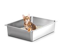 Shakico Stainless Steel Cat Litter Box, Small Metal High Sided Cat Pan Box, Indoor Litter Tray, Non Stick, No Smell, Easy to Clean, Pet Toilet Supplies for Cats, Rabbit, Hamster