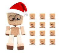 Shaking Feet Wooden Doll, Christmas Shaking Wooden Man Figurine, Wood Car Desktop Decoration, Car Dashboard Accessories with 12PCS Magnetic Expressions