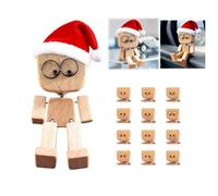 Shaking Feet Wooden Doll,Shaking Wooden Man Figurine with Christmas Hat,Wood Car Desktop Decoration,Handmade Car Dashboard Accessories with 12 Magnetic Expressions,Gifts for Wife Daughter