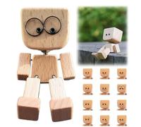Shaking Feet Wooden Doll,Shaking Wooden Man Figurine with Christmas Hat,Wood Car Desktop Decoration,Handmade Car Dashboard Accessories with 12 Magnetic Expressions,Gifts for Wife Daughter
