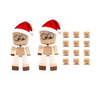 Shaking Feet Wooden Doll with Christmas Hat, Shaking Wooden Man Figurine, 2025 Wood Car Desktop Christmas Decoration,Handmade Car Dashboard Accessories with 12PCS Magnetic Expressions
