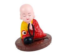Shaking Monk Sculpture Solar Power Car Decors Ceramic Decorative Figurine Symbolizing Fortunes and Wisdoms Ceramic Solar Monk Sculpture Dashboard Decoration for Wisdom and Health