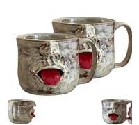 Shaking The Tongue Classic Cup, Handmade Face-Shaped Coffee Mug, Funny Novelty Drinking Cup with Moving Tongue Design for Home Office Coffee Lover, Fun Desk Drinkware (2PCS)