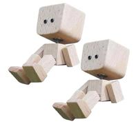 Shaking Wooden Man, 2PCS Cute Dashboard Figurine for Car Travel, Portable Decor for Commutes & Home Display