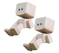 Shaking Wooden Man, 2Pcs Cute Shaking Wooden Man Figurine Portable Dashboard Decor for Travel, Commutes & Home