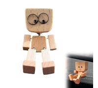 Shaking Wooden Man Figurine, 3.2inch Little Wooden Figure That Sways, Handmade Feet Shaking Man, Little Woodens Doll that Sways with 12 Expressions, Magnetic Car Dashboard Accessories Gifts (1PC)