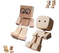 Shaking Wooden Man Figurine Car Decor, 8.2x5.8cm Handmade Wooden Figurine - Cute Cars Dashboard Accessory with Swing Motion, Fun Interior Decoration for Cars, Offices & Desks - Ideal Car Gifts (A+B)
