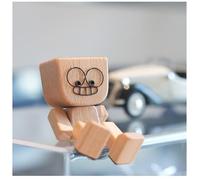 Shaking Wooden Man Figurine, Handmade Car Ornaments Action Figure, Funny Bobblehead Car Dashboard Decor, Modern Desktop Creative Ornaments, Little Nerdy Dolls for Home Office Cars Decor (D)