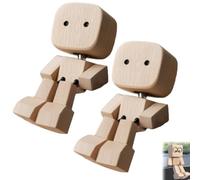 Shaking Wooden Man Figurine, Handmade Car Ornaments Action Figure, Funny Bobblehead Car Dashboard Decor, Modern Desktop Creative Ornaments, Little Nerdy Dolls for Home Office Cars Decor (A-2pcs)