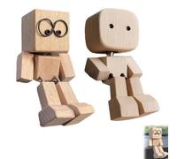 Shaking Wooden Man Figurine, Handmade Car Ornaments Action Figure, Funny Bobblehead Car Dashboard Decor, Modern Desktop Creative Ornaments, Little Nerdy Dolls for Home Office Cars Decor (A+B)