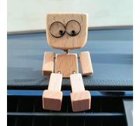 Shaking Wooden Man Figurine,Handmade Car Ornaments Action Figure,Funny Bobblehead Car Dashboard Decor,Charming Little Wooden Figure That Sways with 12pcs Magnetic Expressions for Cars