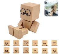 Shaking Wooden Man Figurine,Handmade Feet Shaking Wooden Car Ornament,Handmade Wood Dashboard with 12 Funny Faces,Charming Little Wood Figure That Sways Car Ornaments Desktop for Car Dashboard Decor