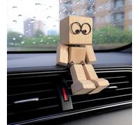 Shaking Wooden Man Figurine,Handmade Shaking Feet Wooden Car Dashboard Decorations with 12 PCS Magnetic Expressions,Car Dashboard Decorations,Creative Wood Desktop Decor Gifts for Wife Daughter