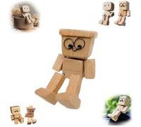 Shaking Wooden Man Figurine, Handmade Shaking Feet Wooden Doll, Funny Wood Desktop Decor, Magnetic Base Wood Car Ornaments, Funny Bobblehead Car Dashboard Decor, Creative Gifts (Square Arms-C)