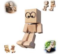 Shaking Wooden Man Figurine, Handmade Shaking Feet Wooden Doll, Funny Wood Desktop Decor, Magnetic Base Wood Car Ornaments, Funny Bobblehead Car Dashboard Decor, Creative Gifts (Square Arms-B)