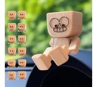 Shaking Wooden Man Figurine, Handmade Shaking Feet Wooden Doll, Interchangeable Magnetic, 12 Facial Expressions, Leg-Shaking De-Stressing, Car Dashboard Decorations,Creative Gift