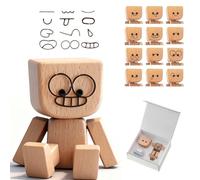 Shaking Wooden Man Figurine,Handmade Shaking Feet Wooden Doll With 12pcs Expressions,Charming Little Wood Figure,Car Dashboard Accessories & Desk Decor, Creative Gift For Drivers Friends & Office Fun
