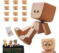 Shaking Wooden Man Figurine,Handmade Shaking Feet Wooden Doll with Magnetic Base,Funny Bobblehead Wood Ornaments,Modern Car Desktop Creative Dolls Gifts for Men(12 Emotion Modes with Magnetism)