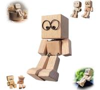 Shaking Wooden Man Figurine, Handmade Shaking Feet Wooden Doll with Multiple Magnetic Decorations, Funny Wood Desktop Bobblehead Car Dashboard Decor, Car Ornaments Action Figure,Little Nerdy Dolls,B