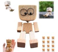 Shaking Wooden Man Figurine Handmade Shaking Feet Wooden Man with 12 Magnetic Expressions, Car Dashboard Ornaments Decorations, Funny Wood Desktop Decor, Creative Gifts
