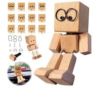Shaking Wooden Man Figurine, Handmade Shaking Wooden Man for Car, Desk Accessories for Men, with 12 DIY Magnetic Faces, Creative Gift for Drivers, Friends, Colleagues