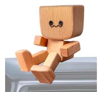 Shaking Wooden Man Figurine, Handmade Wooden Car Ornaments Action Figure, Funny Car Dashboard Desktop Decor, Modern Desktop Creative Ornaments, Little Wood Dolls for Home Office Cars