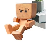 Shaking Wooden Man Figurine, Handmade Wooden Car Ornaments Action Figure, Funny Car Dashboard Desktop Decor, Modern Desktop Creative Ornaments, Little Wood Dolls for Home Office Cars