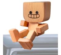 Shaking Wooden Man Figurine, Handmade Wooden Car Ornaments Action Figure, Funny Car Dashboard Desktop Decor, Modern Desktop Creative Ornaments, Little Wood Dolls for Home Office Cars