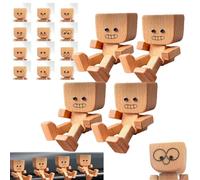 Shaking Wooden Man Figurine, Handmade Wooden Man with Wobbly Legs for Car, Little Shaking Wood Figure That Sways with 12 Expressions, Magnetic Car Dashboard Accessories, Gifts for Friends (4PACK)