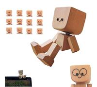 Shaking Wooden Man Figurine, Little Wooden Figure That Sways with 12PCS Magnetic Expressions, Creative Car Dashboard Decorations, Handcrafted Shake Your Feet Happily Wood Toy